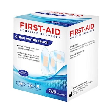 First Aid Adhesive Bandages Clear Waterproof Latex Free, 100 Assorted