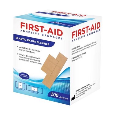First Aid Adhesive Bandages Elastic Extra Flexible, 100 Assorted
