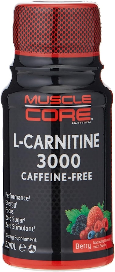 Muscle Core Nutrition L-Carnitine 3000 Caffeine-Free, 60ml X 12 Units, Berry Flavor, Zero Sugar, Performance, Energy &amp; Focus