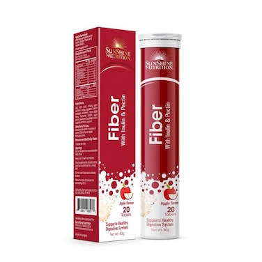Sunshine Nutrition Fiber Effervescent Tablets - Food Supplement - Infused with Inulin and Pectin - Supports Healthy Digestive System - Apple Flavour - 20 Tablets - 80g