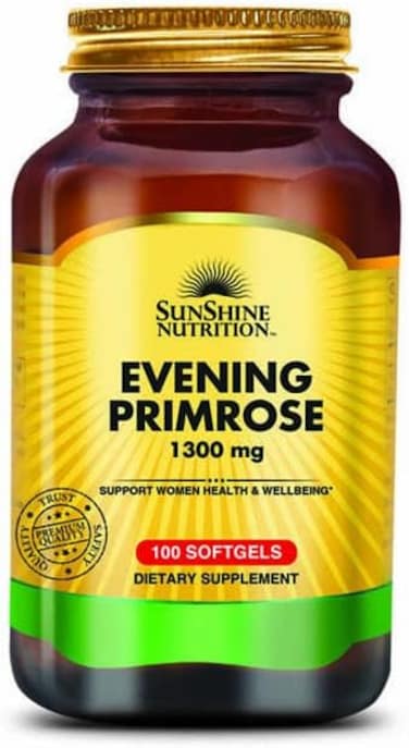 Sunshine Nutrition Evening Primrose Oil 1300Mg, 100 Softgels, Women's Health &amp; Hormonal Support, Dietary Supplement