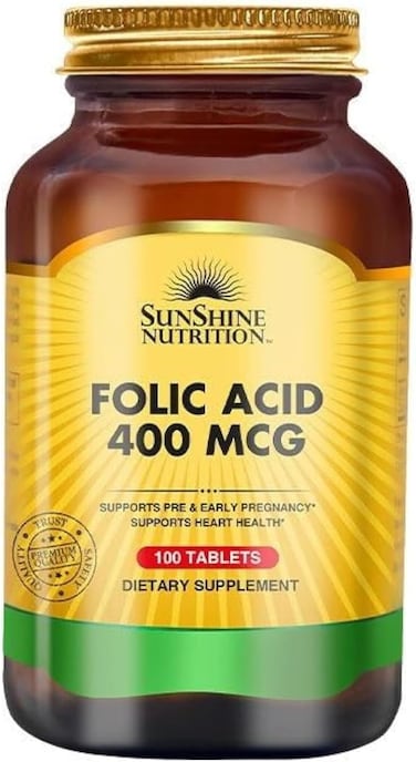 صنشاين نيوتريشن حمض الفوليك 400 مكغ, يحتوي على فيتامين B9, يدعم الحمل قبل ومبكر, يدعم الوظيفة الصحية للجسم, 100 قرص