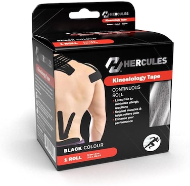 Sunshine Nutrition Hercules Kinesiology Tape Black, Helps Relieve &amp; Reduce Muscle Pain, Reduce Muscles Swelling, Improves Healing Process &amp; Muscle Contraction, 1 Roll