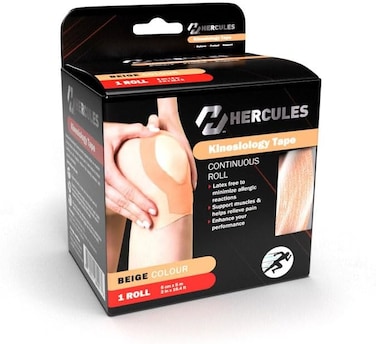 Sunshine Nutrition Hercules Kinesiology Tape Beige, Helps Relieve &amp; Reduce Muscle Pain, Reduce Muscles Swelling, Improves Healing Process &amp; Muscle Contraction, 1 Roll
