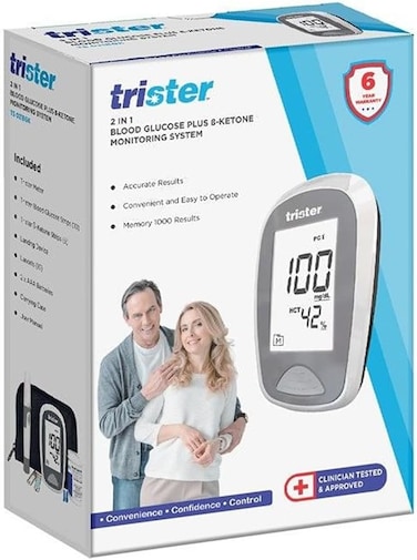 Trister Gluco Smart Blood Glucose Monitoring System Model 08491 - Bluetooth Connectivity, No Coding Required, 0.5 &micro;L Sample, 5-Second Results, Large LCD Display