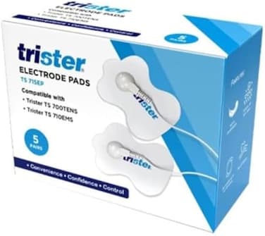 Trister Electrode Pads (TS‑715EP) - 5 Pairs Self‑Adhesive Gel Pads, Compatible With TENS &amp; EMS Devices, Up To 50 Uses Each, Skin‑Friendly, No Sticky Residue Removal