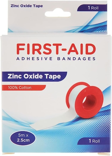 First Aid Zinc Oxide Tape 100% Cotton, 5m x 2.5cm, 1 Roll