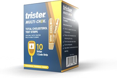 تريستر شرائط اختبار الكوليسترول الكلي متعددة الفحوصات (10 قطع) TS‑394MCC - الكوليسترول الكلي والاستيراز والأوكسيديز، نتائج سريعة، متوافقة مع جهاز قياس تريستر