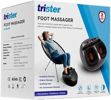 Trister Foot Massager (TS-08700) - Deep Sole Reflexology, Shiatsu Kneading, Air Compression, Soothing Heat, Ergonomic Design, Touch Panel, Fits US Size 12 / EU 46
