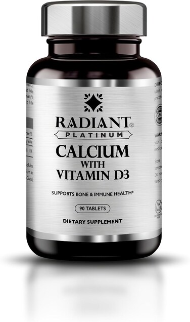 Radiant Platinum Calcium with Vitamin D3 90 Tablets - Bone &amp; Teeth Support Supplement, Muscle Function &amp; Quick Absorption