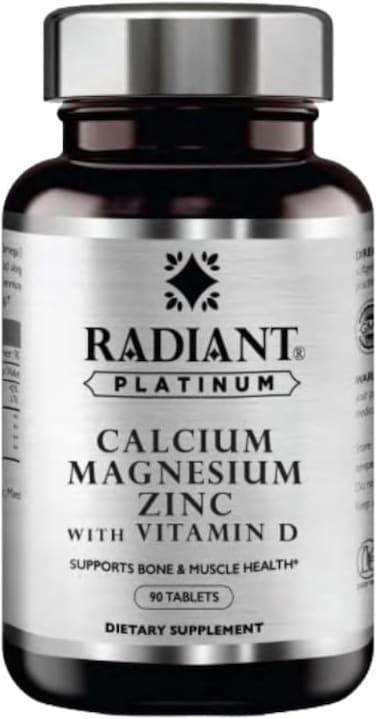 Radiant Platinum Calcium Magnesium Zinc with Vitamin D, 90 Tablets - Supports Normal Muscle Function , Maintains Normal Bones &amp; Teeth , Helps Maintain Immune System Function