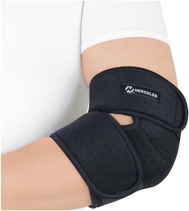 صنشاين نيوتريشن دعامة الكوع من هيركيلوس، مصنوعة من قماش جيد التهوية، توجيه اليد اليمنى/اليسرى، سهل التعديل بيد واحدة، للبالغين والمراهقين، للجنسين، مقاس واحد يناسب الجميع