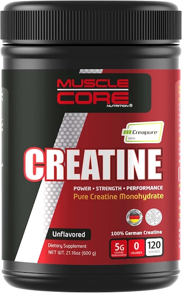Muscle Core Creatine (Creapure), 100% Pure Monohyderate Creatine, Help To Increase Muscle Mass &amp; Performance, Unflavoured, 600 Grams (120 Servings)