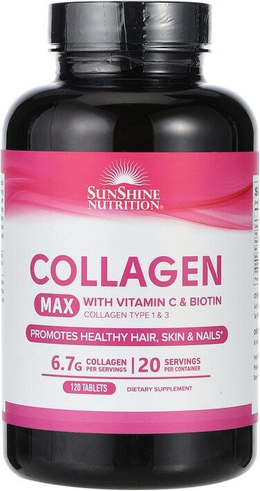 Sunshine Nutrition Collagen Max Tablets With Vitamin C &amp; Biotin Supports Radiant &amp; Youthful Skin