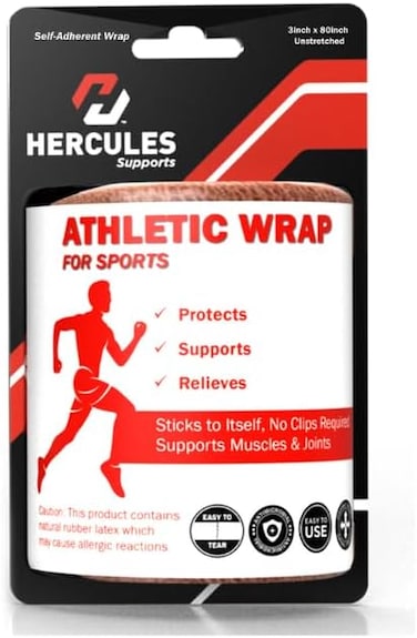 Sunshine Nutrition Hercules Athletic Wrap, Supports Ankles, Wrists, Knees, Elbows &amp; Muscles, Anti-Microbial, Easy To Use, Flexible Straps, 3 Inch X 80 Inch, White