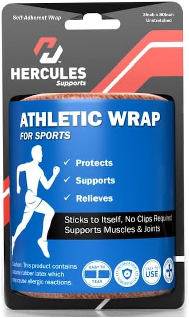Sunshine Nutrition Hercules Athletic Wrap, Supports Ankles, Wrists, Knees, Elbows &amp; Muscles, Anti-Microbial, Easy To Use, Flexible Straps, 3 Inch X 80 Inch, Blue
