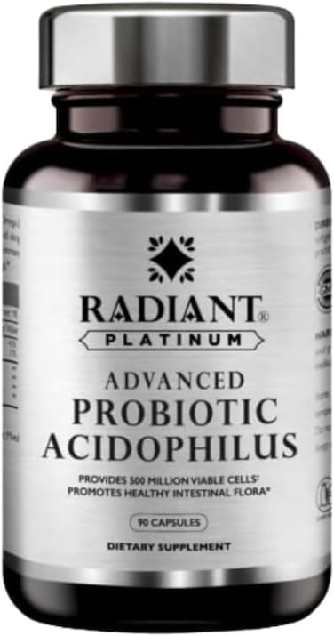 Radiant Platinum Advanced Probiotic Acidophilus, Provides 500 Million Viable Cells, Promotes Healthy Intestinal Flora, Supports Immune System &amp; Nutrient Absorption, 90 Capsules