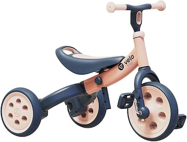 دراجة Yvolution Velo Trike Peach - دراجة ثلاثية العجلات 2 في 1 تتحول إلى دراجة توازن، تصميم إطار منخفض، أسطح ناعمة، مقعد ومقود قابلان للتعديل، للأطفال من عمر 18 شهرًا إلى 3 سنوات