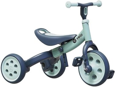 دراجة Yvolution Velo ثلاثية العجلات باللون الأخضر - دراجة ثلاثية العجلات ودراجة توازن 2 في 1، تصميم إطار منخفض، أسطح ناعمة، مقعد ومقود قابلان للتعديل، للأطفال من عمر 18 شهرًا إلى 3 سنوات