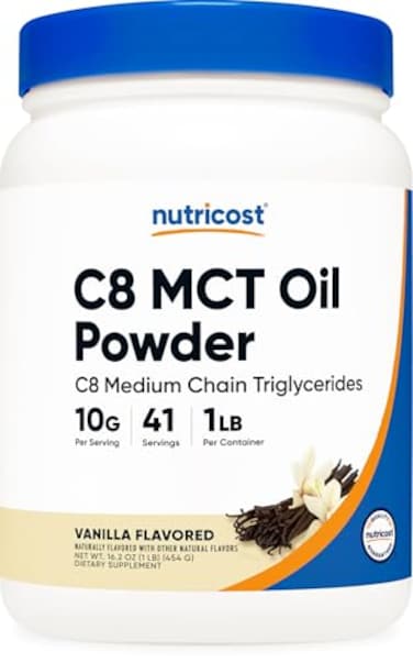 Nutricost C8 MCT Oil Powder 1Lb (16Oz) Vanilla Flavor - 95% C8 MCT Oil Powder, Best For Keto Diets, Non-GMO, Gluten Free