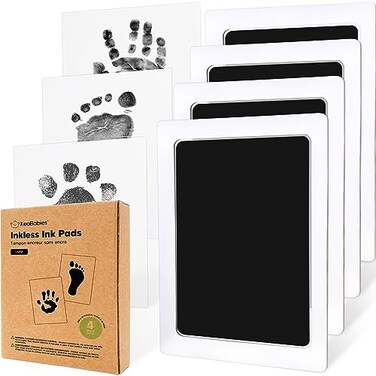 Keababies Baby Foot And Fingerprint Inkless Ink Pad - 4-Pack Clean Touch Printing Hands And Feet Pads Ink Souvenir - Baby Pad Ink Newborn Kit (Jet Black, L)