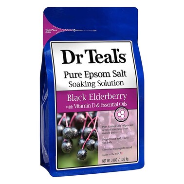 Dr Teal's Pure Epsom Salt Soaking Solution Black Elderberry With Vitamin D &amp; Essential Oils 1036 g