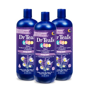 Dr Teal'sKids 3-in-1 Sleep Bath: Bubble Bath, Body Wash &amp; Shampoo with Melatonin &amp; Essential Oil, 20 fl oz (Pack of 3)