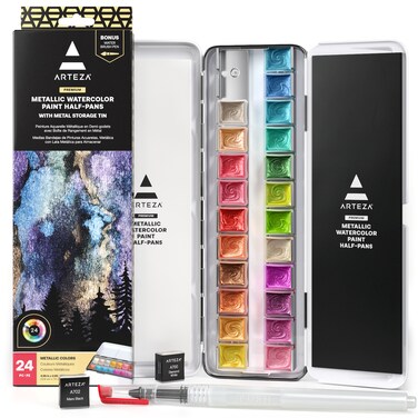 Metallic Watercolor Paint, Half-Pans - Set of 24
