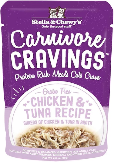 Stella &amp; Chewy's Carnivore Cravings Wet Cat Food Pouches, Chicken &amp; Tuna, Grain Free &amp; Protein Rich Topper Or Treat For Cats, Balanced Wet Food Pouches (2.8Oz Pouches)