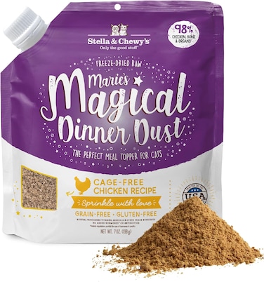 Stella &amp; Chewy's Freeze-Dried Raw Marie&rsquo;s Magical Dinner Dust, Grain Free, Protein Rich Cat Kitten Food Topper, Cage-Free Chicken Recipe, 7 Oz Bag