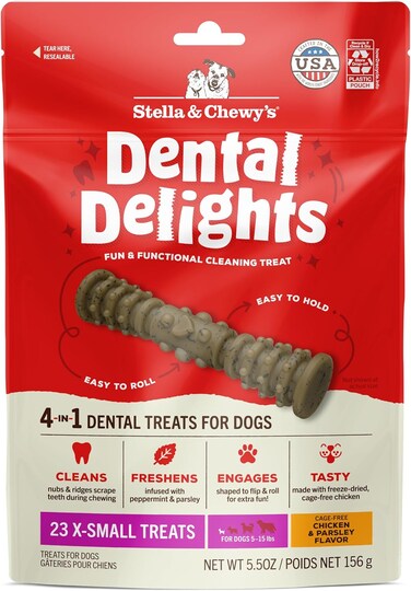 Stella &amp; Chewy's Dental Delights With Freeze-Dried Chicken - Extra Small Dental Treats For Dogs, 5.5 Ounce Bag