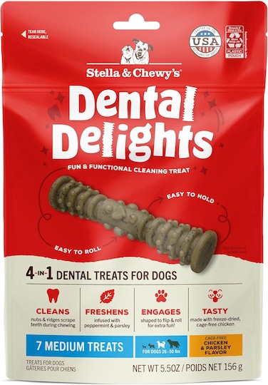 Stella &amp; Chewy's Dental Delights With Freeze-Dried Chicken - Medium Dental Treats For Dogs, 5.5 Ounce Bag