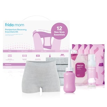 Frida Mom Postpartum Recovery Essentials Kit, Includes Disposable Underwear, Instant Ice Maxi Pads, Perineal Healing Foam, Perineal Healing Pad Liners And Upside Down Peri Bottle (11Pc Gift Set)