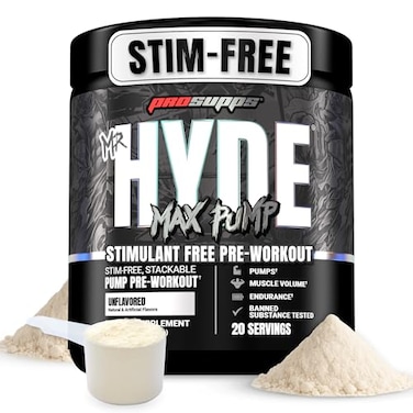 مسحوق PS ProSupps Mr. Hyde Max Pump قبل التمرين - مكمل غذائي خالٍ من المنبهات قبل التمرين يدعم تدفق الدم وحجم العضلات والقدرة على التحمل - (بدون نكهة، 20 حصة)