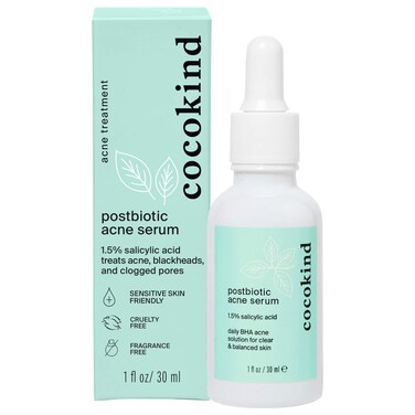 CocokindPostbiotic Acne Serum, Salicylic Acid Serum and BHA Liquid Exfoliant - Exfoliating, Brightening and Hydrating Serum