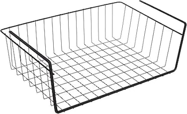 Under Shelf Storage Basket, Small Wire Basket Space Saving Organizer for Kitchen Office Bathroom Cupboard Pantry Cabinet Bookshelf, Black &amp; White