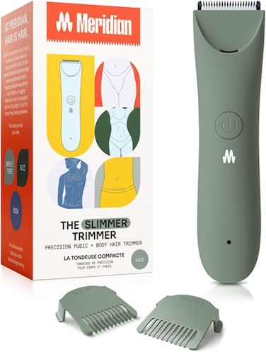 MERIDIAN Slimmer Trimmer, Body Hair Trimmer, Bikini Hair Removal, No Nicks, Razor Burn, No Ingrowns, Ergonimic Design, Wet/Dry Tech, LED Spotlight, SAGE