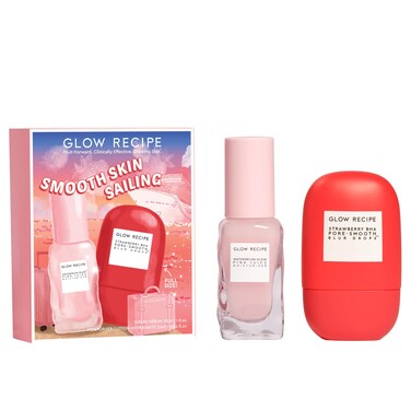 Glow RecipeSmooth Skin Sailing Skincare Set - Watermelon Glow Pink Juice Facial Moisturizer (25ml) + Silicone-Free BHA Strawberry Pore Minimizer Blurring Drops (30ml)