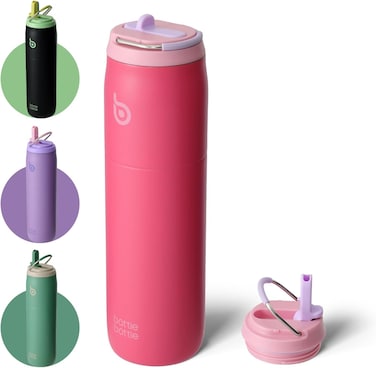 BOTTLE BOTTLE Stainless Steel Water Bottle with Straw Lid and Handle 32 oz Vacuum Insulated Water Bottle for Sports Travel Gym Hiking, Leak-Proof Wide Mouth Water Bottles for Men and Women,Pink Sunset