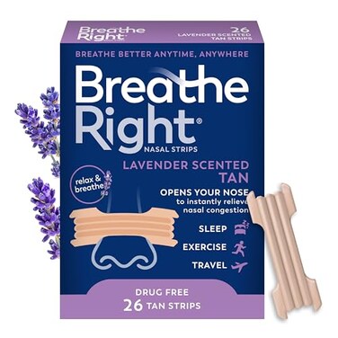 Breathe Right Nasal Strips To Stop Snoring, Drug-Free, Calming Lavender, 26 Count