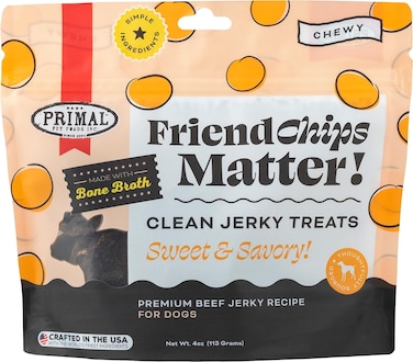 Primal Pet Foods Beef Jerky Dog Treats Made With Beef Bone Broth For Dogs, FriendChips Matter Chewy Dog Treat, 4 Oz