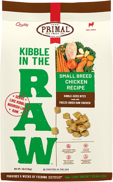 Primal Pet Foods Kibble In The Raw Freeze Dried Food For Small Breed, 4lbs, Chicken, Scoop &amp; Serve, Complete &amp; Balanced Puppy Diet, Topper or Treat, Premium, Healthy, Grain Free, High Protein