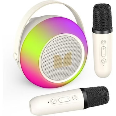 Monster Hotshot Plus Portable Bluetooth Speakers, Mini Karaoke Machine, Portable Bluetooth Karaoke Speaker with Microphone, Christmas Gift for Kids and Adults, White