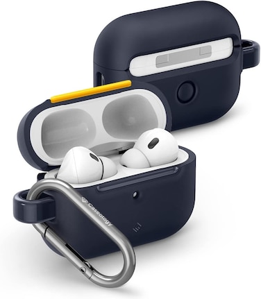 Caseology Nano Pop for AirPods Pro 2 case cover 2023/2022 (USB-C/Lightning) 2nd Generation with Carabiner - Blueberry Navy
