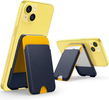 Caseology Nano Pop Stand Magnetic Wallet Case Sleeve [3 Card holder] with Kickstand [MagSafe compatible] Vegan Leather for iPhone 15/14/13/12 series - Blueberry Navy