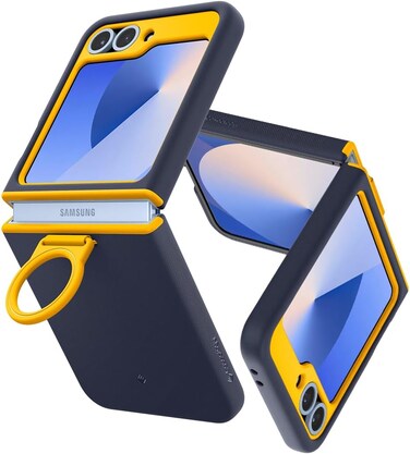 Caseology Nano Pop for Samsung Galaxy Z Flip 6 Case Cover (2024) with [Finger Ring Grip] - Blueberry Navy