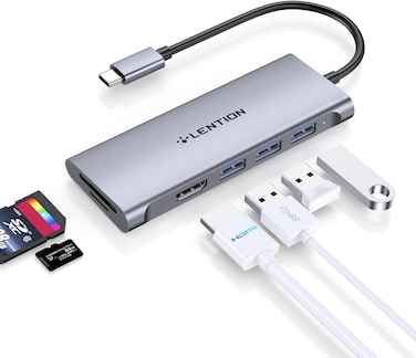 LENTION USB C Hub with 4K HDMI, 3 USB 3.0, SD 3.0 Card Reader Compatible with 2025-2016 MacBook Pro, New Mac Air/Surface, Chromebook and More, Stable Driver Adapter (C34, Space Gray