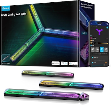 Govee RGBIC LED Gaming Wall Lamp with Shapes and Multicolours DIY Cyberpunk Style, 60+ Scene Effects, Smart Light Works with Matter and Alexa, 3pcs and 1 Connector