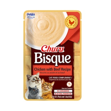 Inaba Churu Bisque Chicken with Beef Recipe Cat Treat 40G, Grain-Free Lickable Cat Treat/Topper with Vitamin E