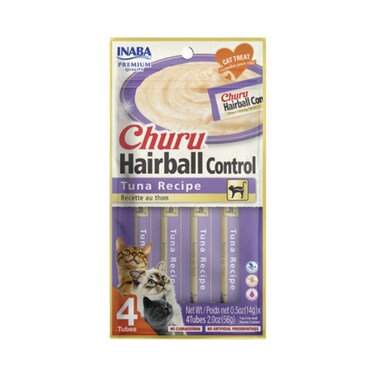 Inaba Churu Hairball Control- Tuna Recipe Cat Treat 4PCS/PK - 56g, Toppers or Side Dish for Cats with Vitamin E
